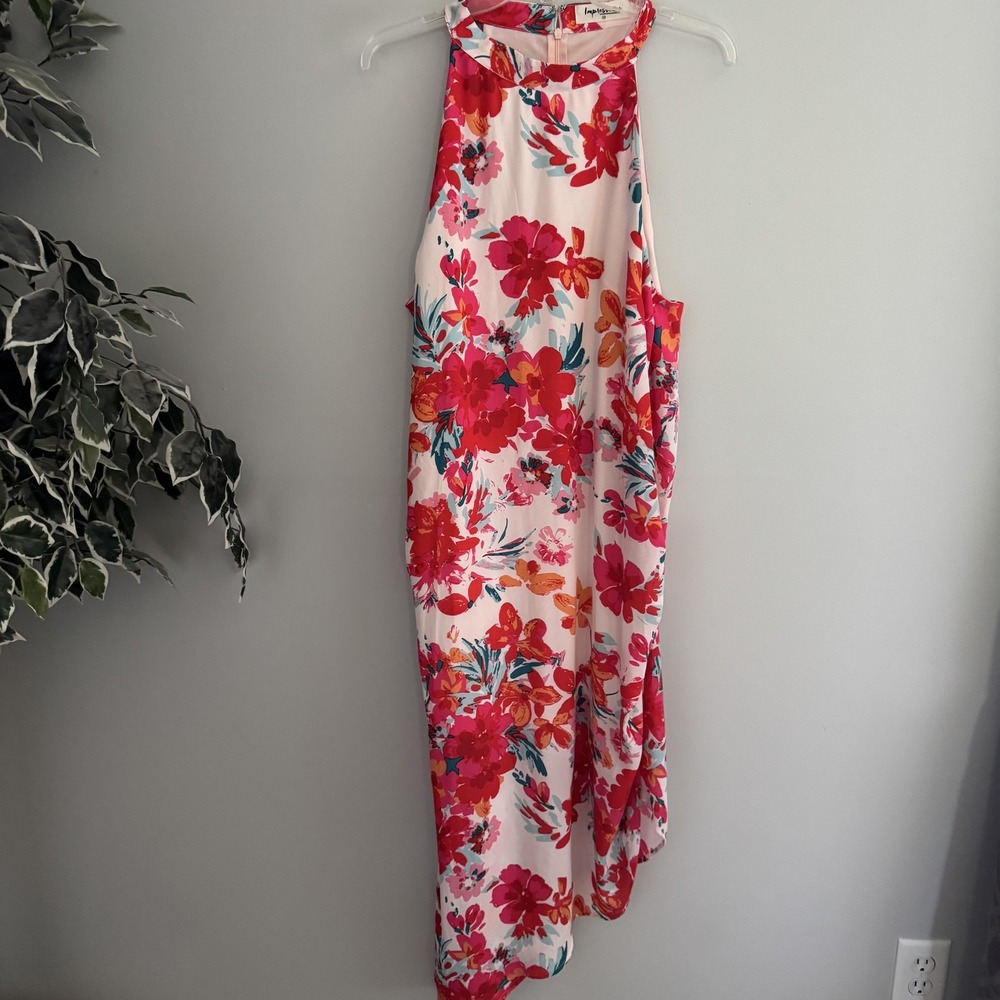 Floral Halter Dress Womens 1X Multicolor Sleeveless Lined Sundress Summer